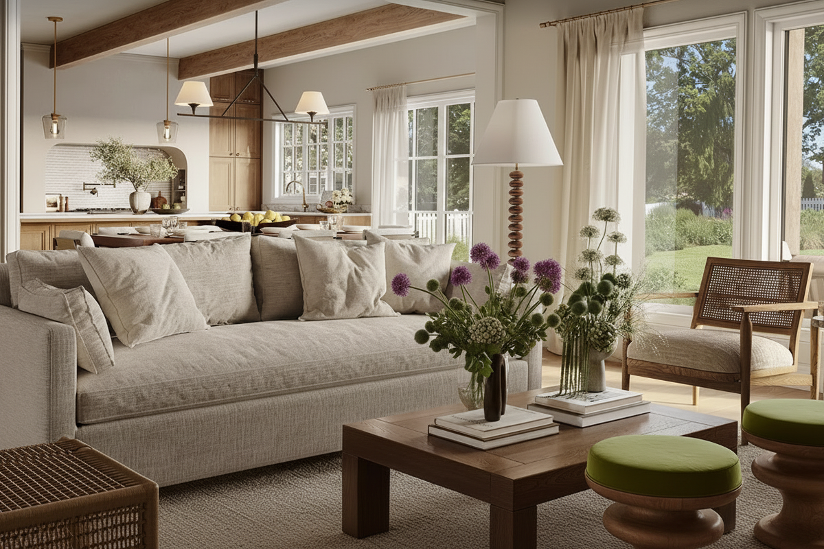 Salon ouvert campagne chic ultra HD
