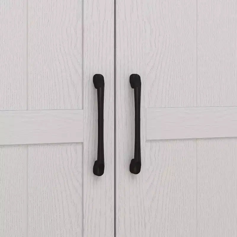 Meuble de cuisine de rangement blanc veiné avec porte-gobelets, 2 portes, 5 étagères et 2 tiroirs - Organisateur de garde-manger autoportant