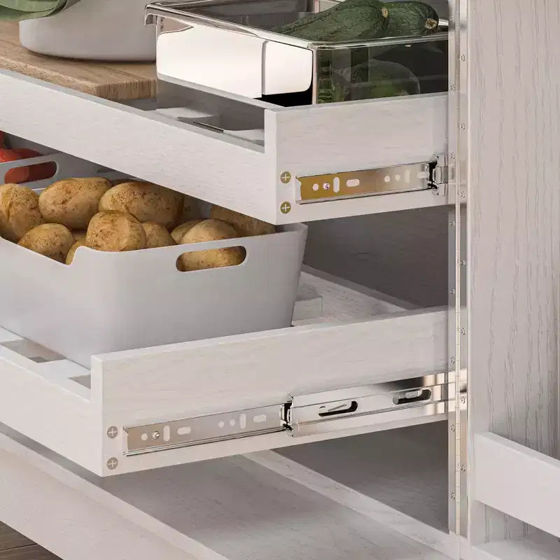 Meuble de cuisine de rangement blanc veiné avec porte-gobelets, 2 portes, 5 étagères et 2 tiroirs - Organisateur de garde-manger autoportant