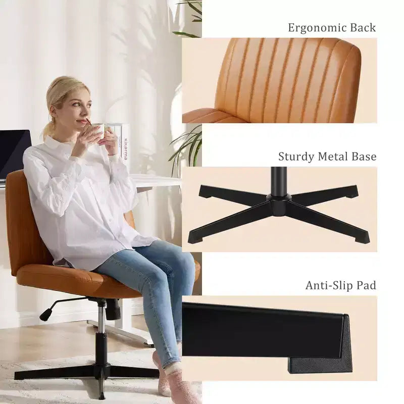 Chaise de bureau ergonomique réglable en similicuir avec motif en croix