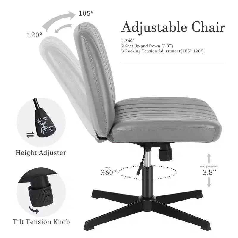 Chaise de bureau ergonomique réglable en similicuir avec motif en croix