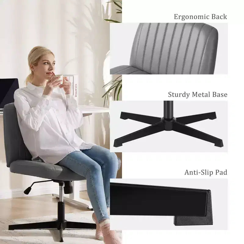 Chaise de bureau ergonomique réglable en similicuir avec motif en croix