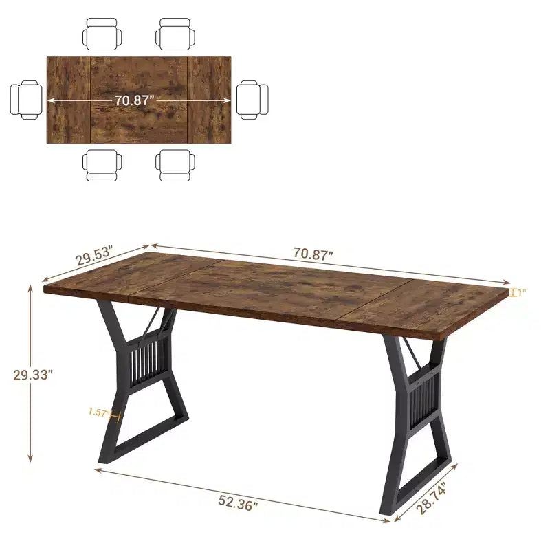 70.8 Inch Dining Table 6-8 Person, Kitchen Table with Heavy Duty Metal Legs, Farmhouse Dining Room table for Kitchen, Living Room