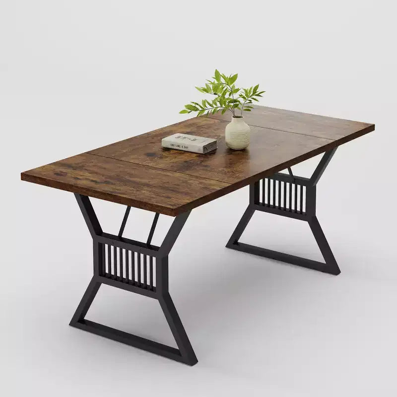 Table à manger de 180 cm pour 6-8 personnes, table avec structure métallique robuste, table de salle à manger de style ferme pour le salon