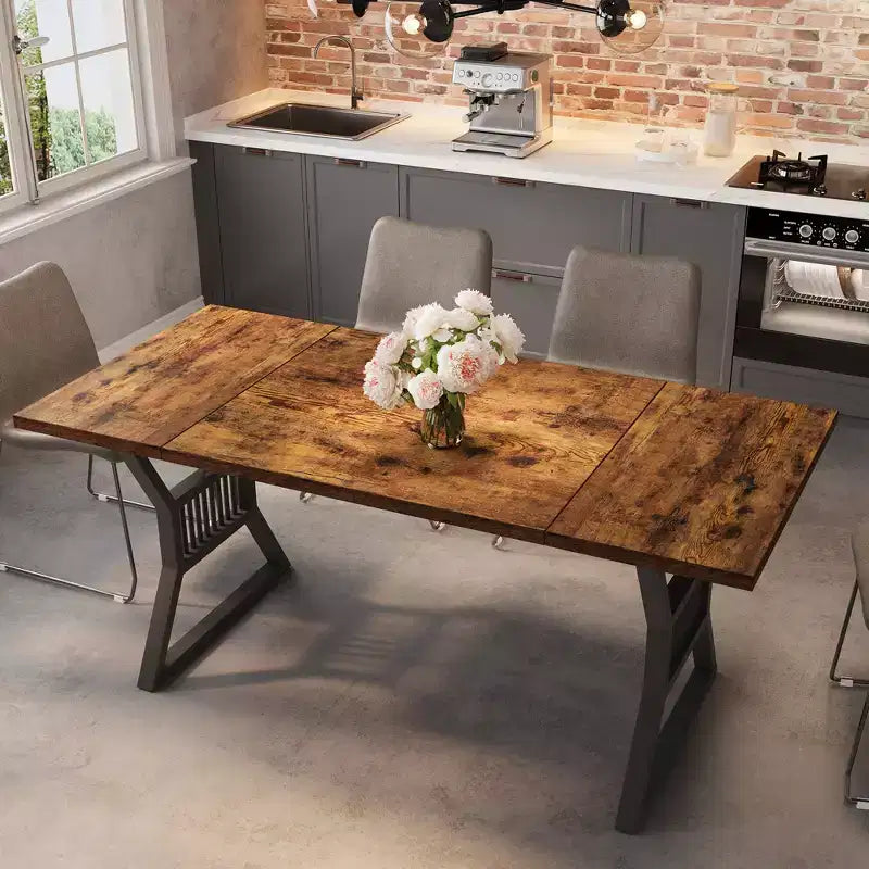 Table à manger de 180 cm pour 6-8 personnes, table avec structure métallique robuste, table de salle à manger de style ferme pour le salon
