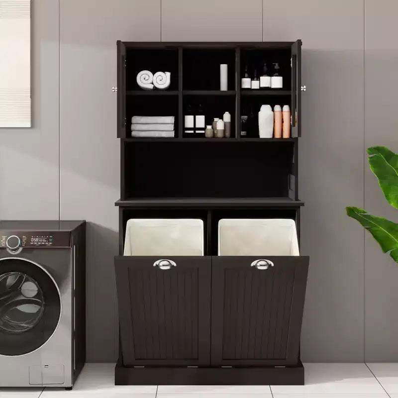 Meuble avec panier à linge, Meuble de rangement inclinable, Armoire de rangement pour salon