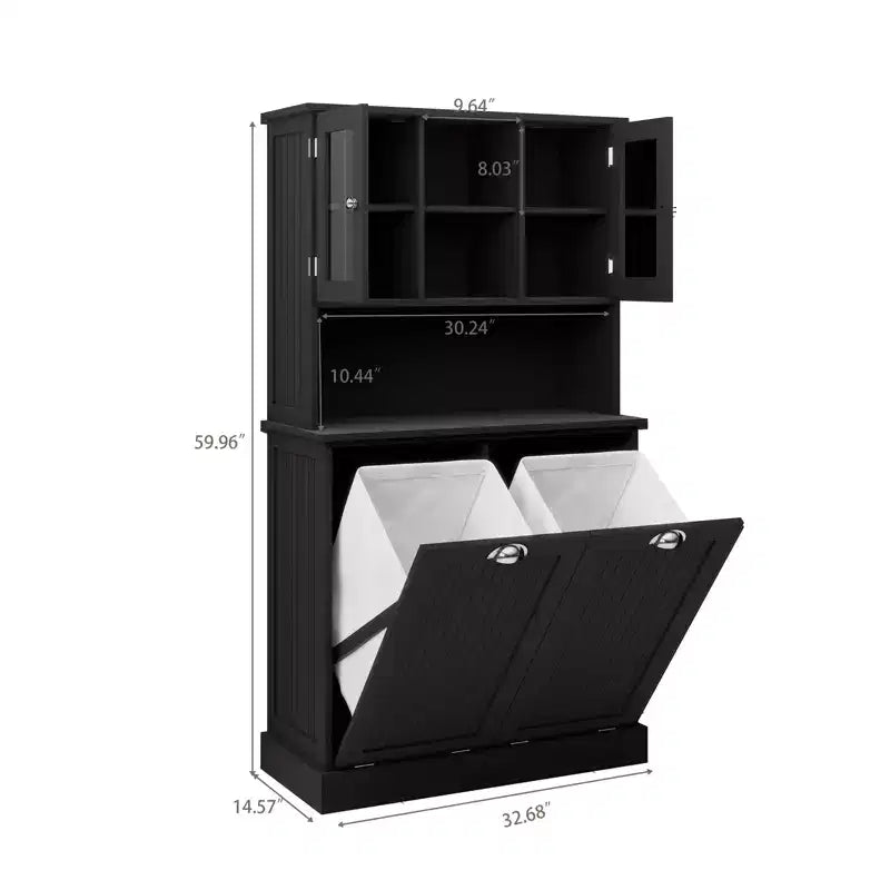 Meuble avec panier à linge, Meuble de rangement inclinable, Armoire de rangement pour salon