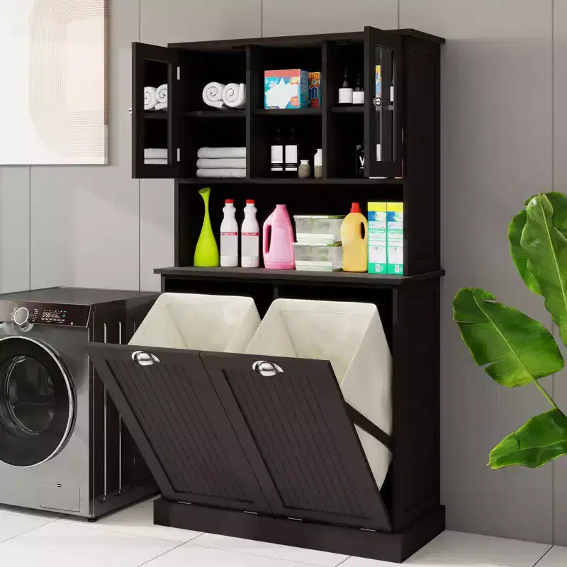 Meuble avec panier à linge, Meuble de rangement inclinable, Armoire de rangement pour salon