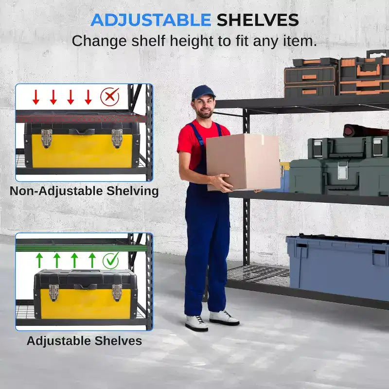 Étagères de garage métalliques robustes à 3 niveaux pour le rangement avec une capacité de 2000 lb par étagère, réglables