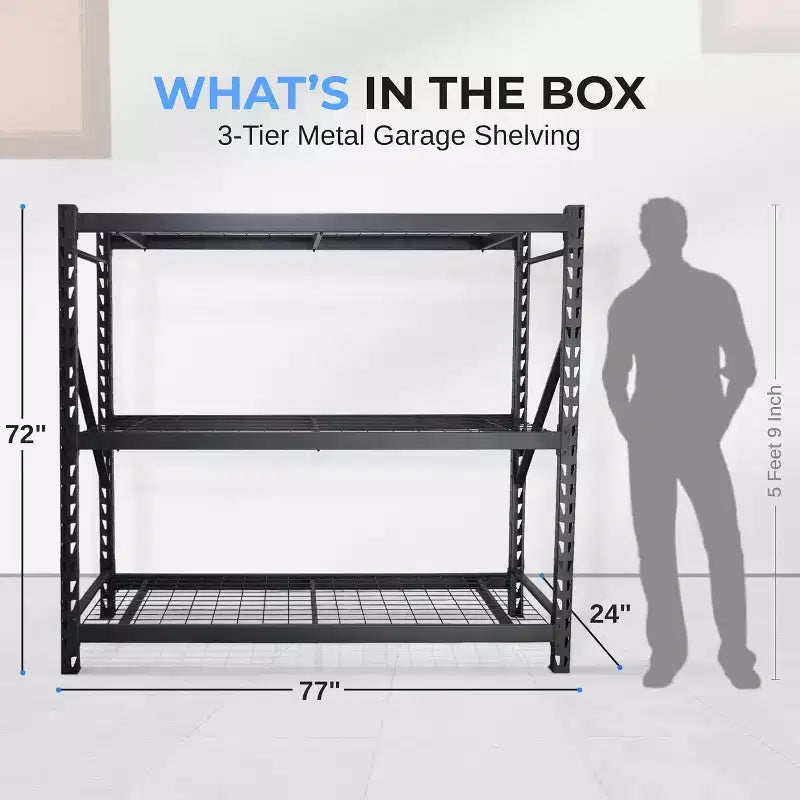 Étagères de garage métalliques robustes à 3 niveaux pour le rangement avec une capacité de 2000 lb par étagère, réglables