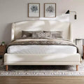 Christopher Knight Home Nicky Boucle Upholstered Platform Bed with Wingback Headboard, White