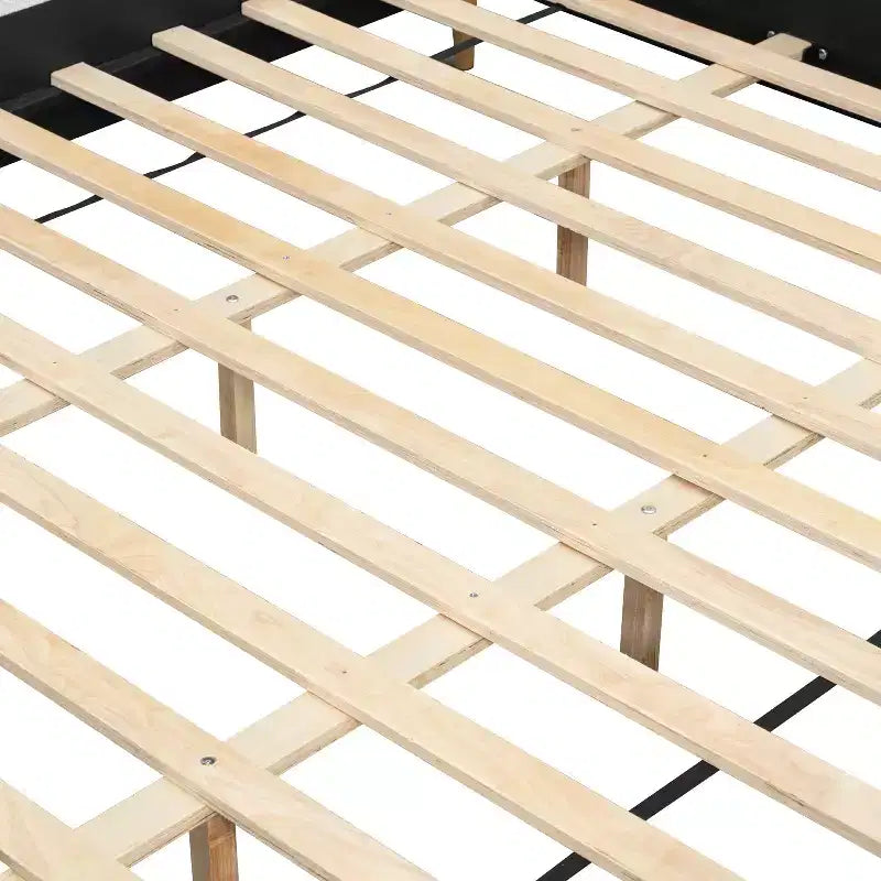 Cadre de lit plateforme capitonné en tissu bouclette blanc avec tête de lit haute – Mobilier de chambre moderne, pas besoin de sommier tapissier