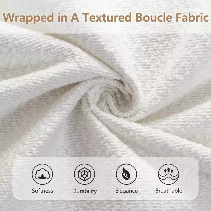 Cadre de lit plateforme capitonné en tissu bouclette blanc avec tête de lit haute – Mobilier de chambre moderne, pas besoin de sommier tapissier