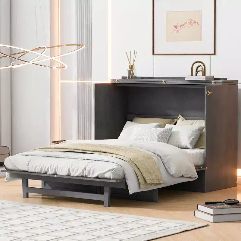 Lit escamotable Queen/Grand format avec grands tiroirs et ports USB