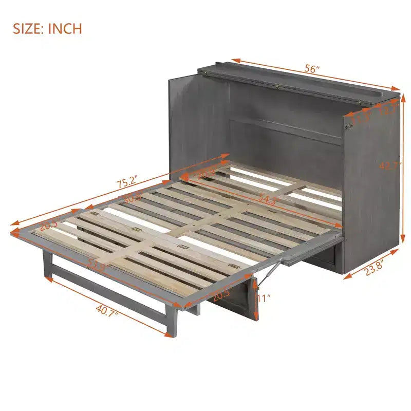 Lit escamotable Queen/Grand format avec grands tiroirs et ports USB