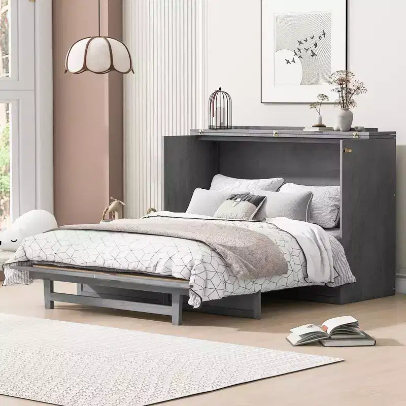 Lit escamotable Queen/Grand format avec grands tiroirs et ports USB