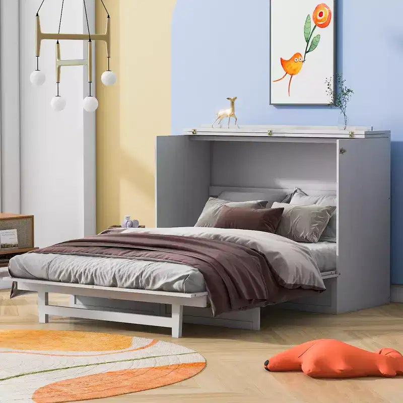Lit escamotable Queen/Grand format avec grands tiroirs et ports USB