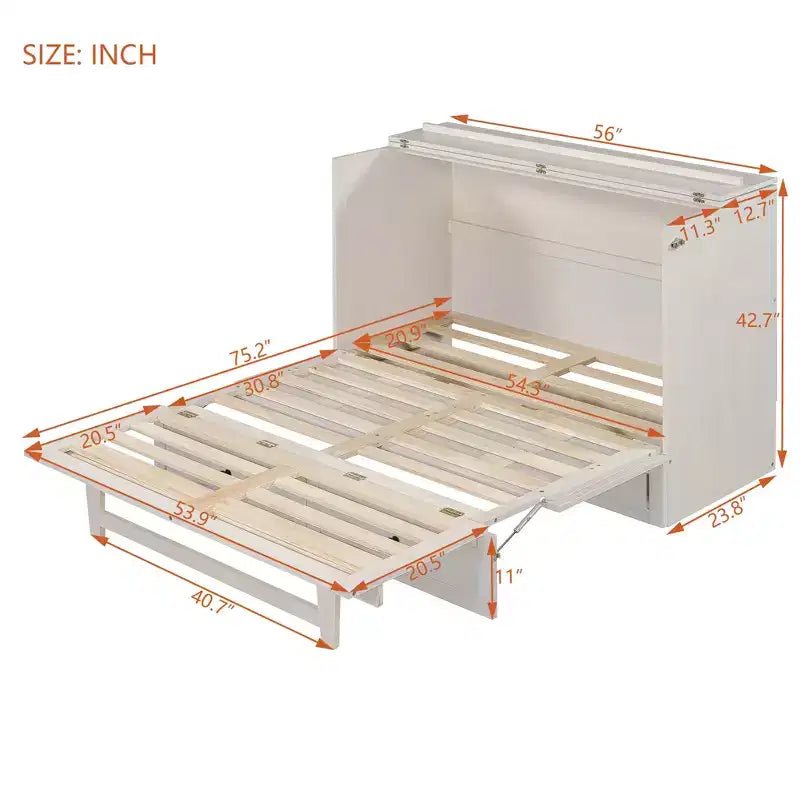 Lit escamotable Queen/Grand format avec grands tiroirs et ports USB