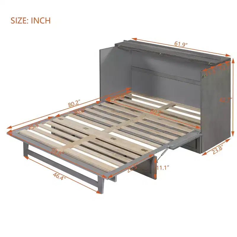 Lit escamotable Queen/Grand format avec grands tiroirs et ports USB