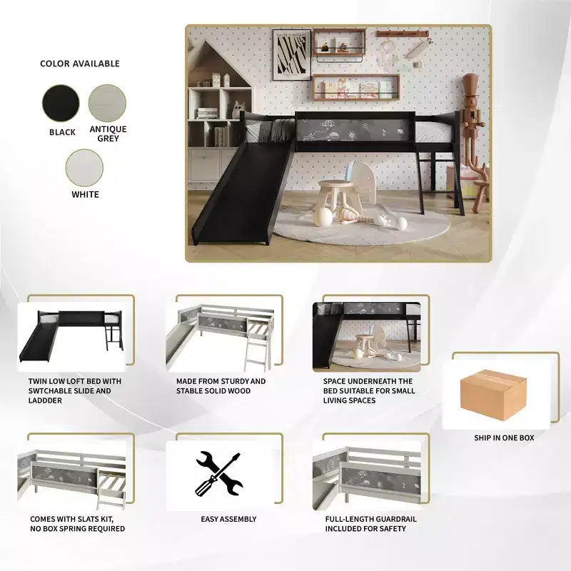 Lit mezzanine simple en bois avec cadre et échelle pour enfants et adolescents