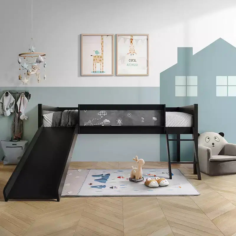 Lit mezzanine simple en bois avec cadre et échelle pour enfants et adolescents