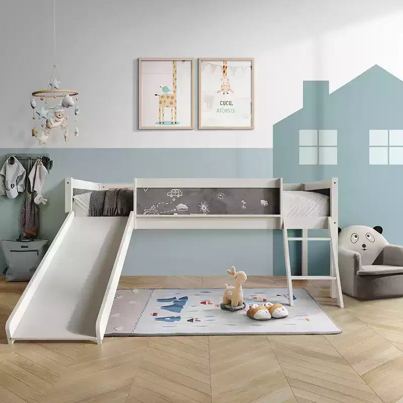 Lit mezzanine simple en bois avec cadre et échelle pour enfants et adolescents