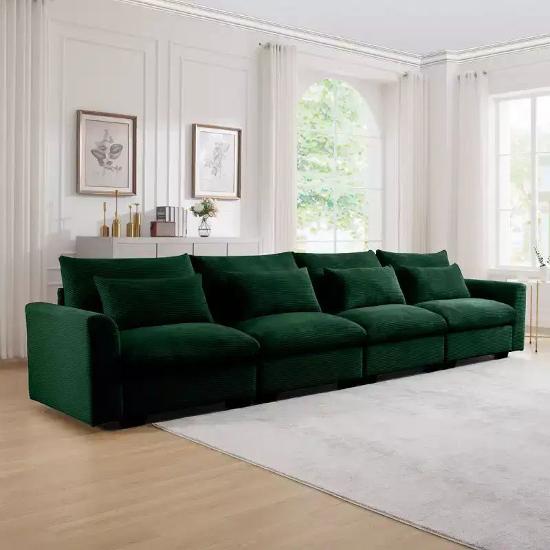 Canapé 4 places en velours côtelé profond avec 4 coussins lombaires – Canapé moderne et confortable pour salon