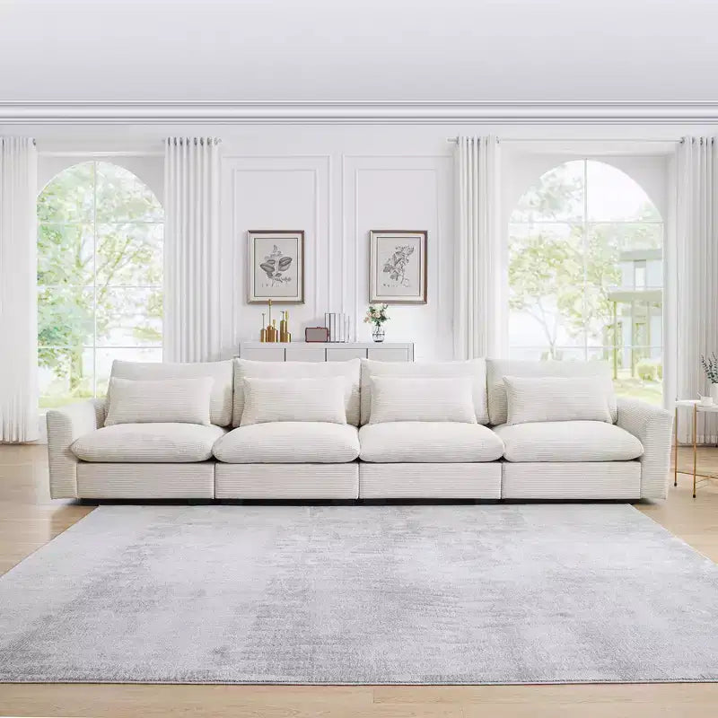 Canapé 4 places en velours côtelé profond avec 4 coussins lombaires – Canapé moderne et confortable pour salon