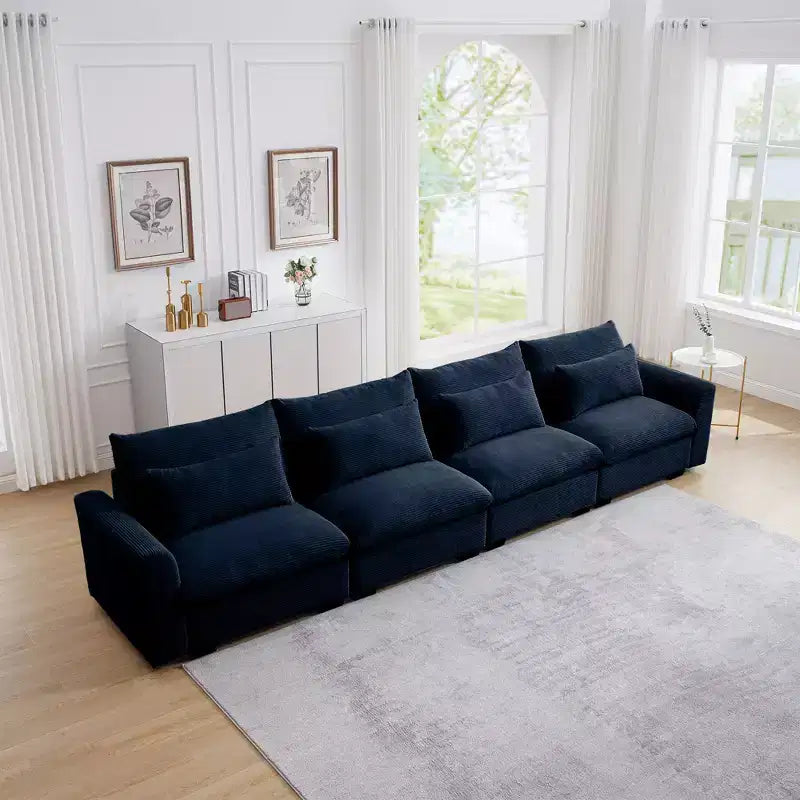 Canapé 4 places en velours côtelé profond avec 4 coussins lombaires – Canapé moderne et confortable pour salon