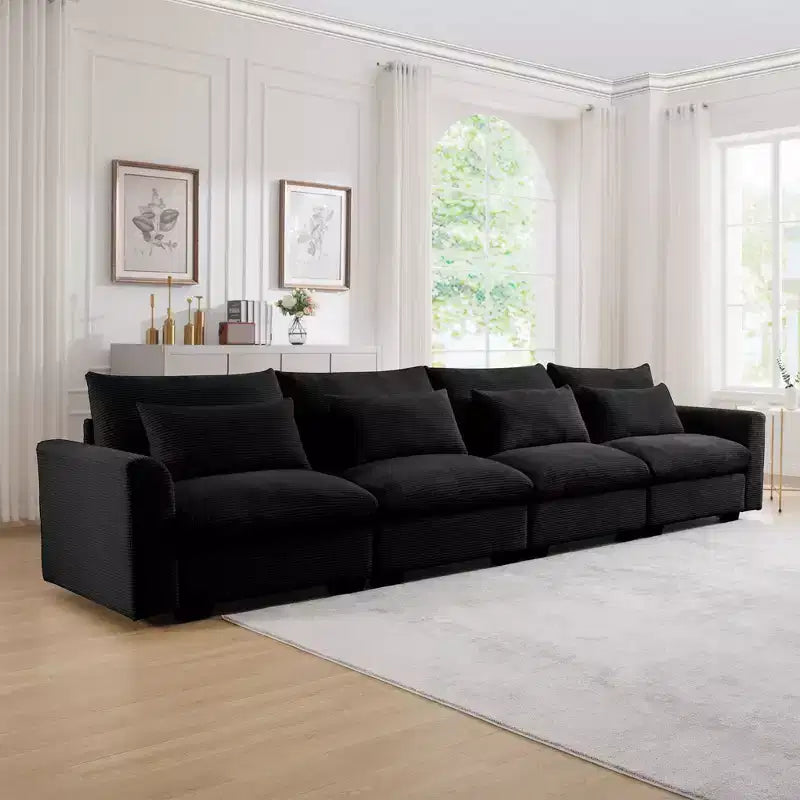 Canapé 4 places en velours côtelé profond avec 4 coussins lombaires – Canapé moderne et confortable pour salon