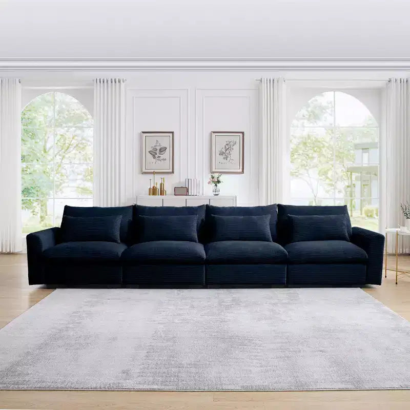 Canapé 4 places en velours côtelé profond avec 4 coussins lombaires – Canapé moderne et confortable pour salon