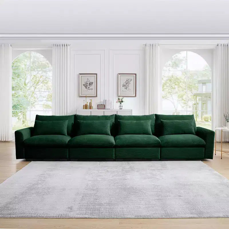 Canapé 4 places en velours côtelé profond avec 4 coussins lombaires – Canapé moderne et confortable pour salon