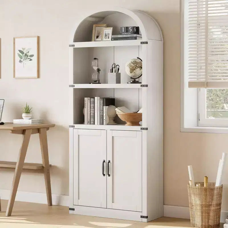 Bibliothèque-vitrine arche de style rustique de 71,65 po avec portes - Armoire de rangement en bois haute pour le bureau à domicile et le salon