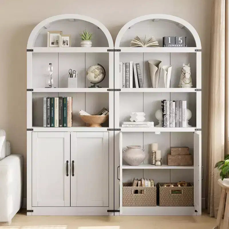 Bibliothèque-vitrine arche de style rustique de 71,65 po avec portes - Armoire de rangement en bois haute pour le bureau à domicile et le salon
