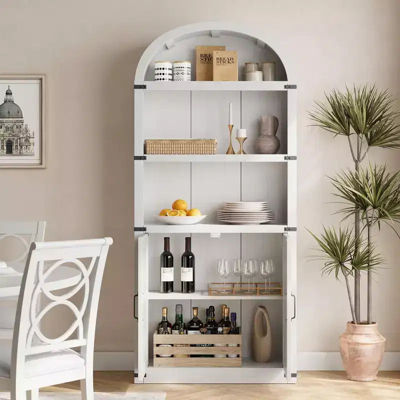 Bibliothèque-vitrine arche de style rustique de 71,65 po avec portes - Armoire de rangement en bois haute pour le bureau à domicile et le salon