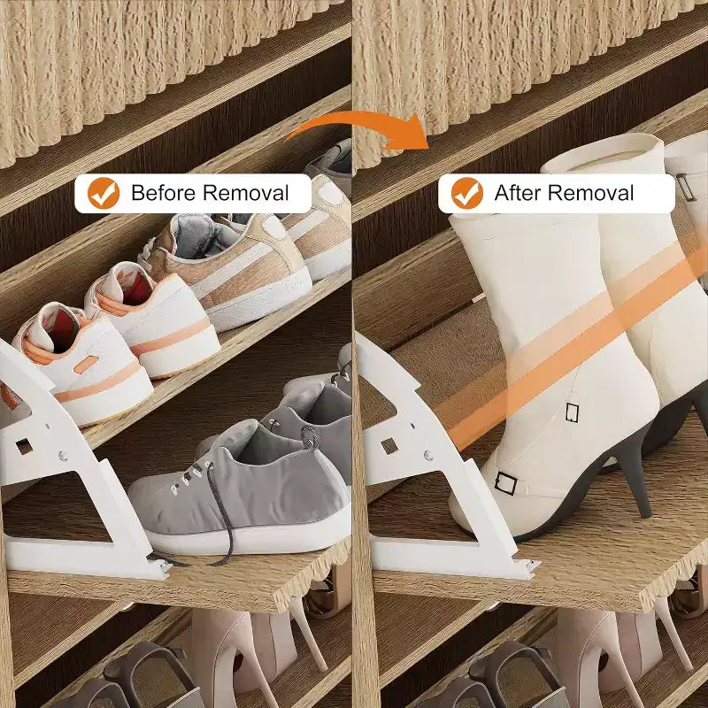 Meuble à chaussures étroit et haut de 42 cm, 2 tiroirs basculants et tiroir supérieur, profil incurvé, organisateur en bois pour entrée