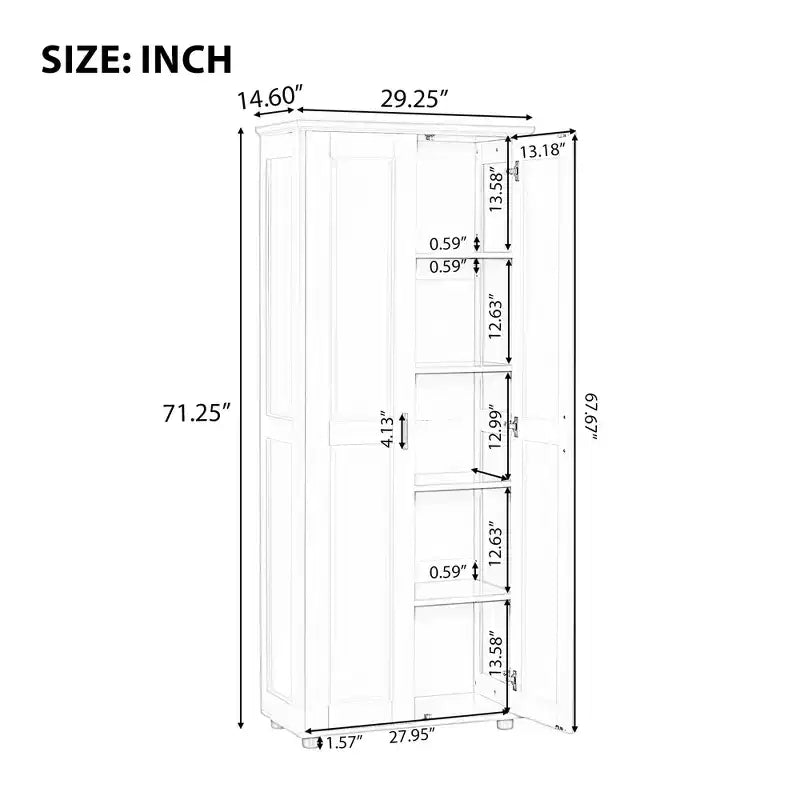 Meuble de rangement haut sur pied avec 2 portes et 5 compartiments réglables - Organisateur fin pour salon, chambre à coucher, couloir
