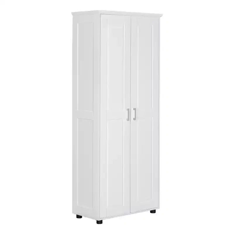 Meuble de rangement haut sur pied avec 2 portes et 5 compartiments réglables - Organisateur fin pour salon, chambre à coucher, couloir