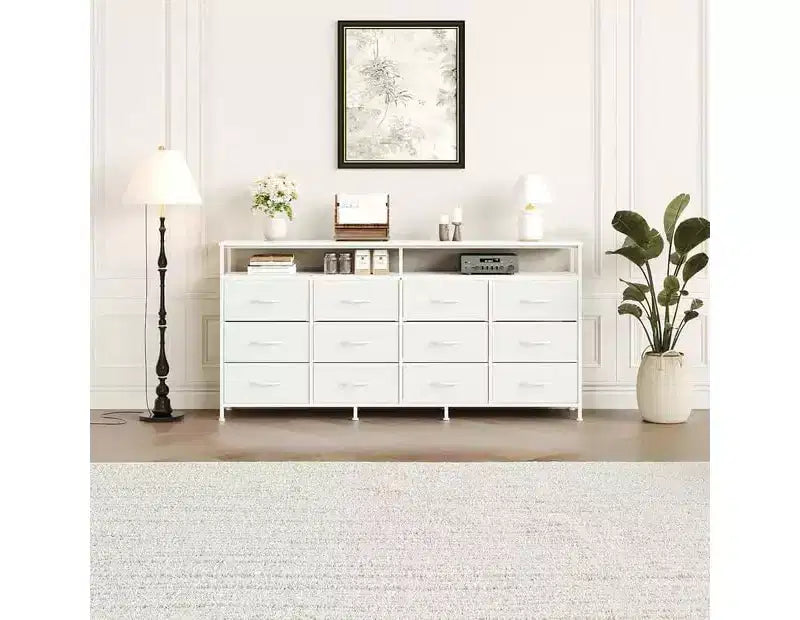Commode TV 63 pouces pour chambre à coucher - Commode longue à 12 tiroirs pour salon - Tiroirs noirs avec