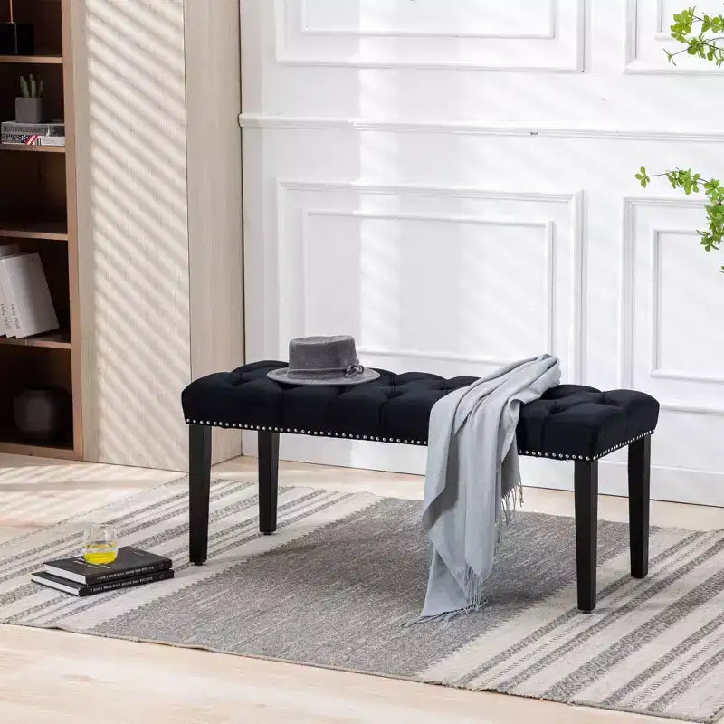 Banc moderne en velours de 114,8 cm avec capitonnage rectangulaire pour entrée, salon, chambre à coucher