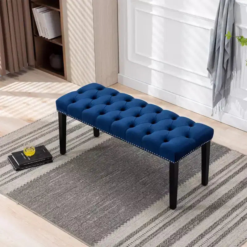 Banc moderne en velours de 114,8 cm avec capitonnage rectangulaire pour entrée, salon, chambre à coucher