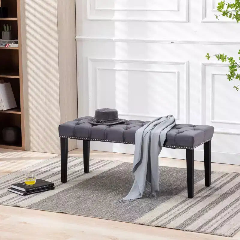 Banc moderne en velours de 114,8 cm avec capitonnage rectangulaire pour entrée, salon, chambre à coucher