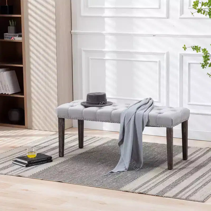 Banc moderne en velours de 114,8 cm avec capitonnage rectangulaire pour entrée, salon, chambre à coucher