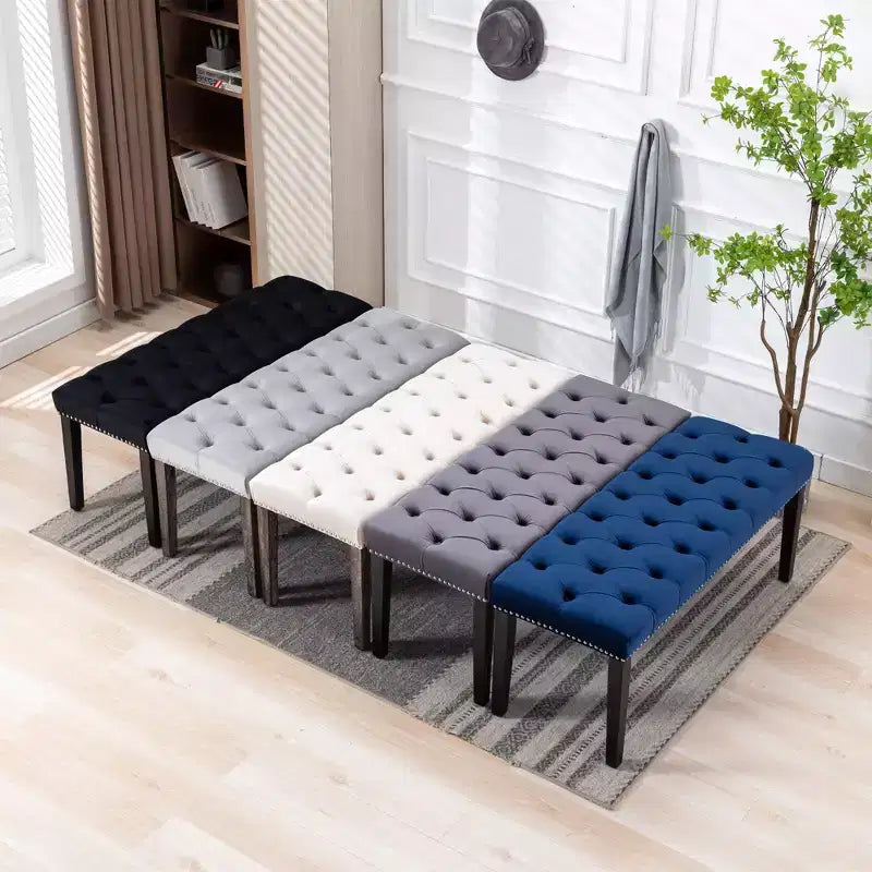 Banc moderne en velours de 114,8 cm avec capitonnage rectangulaire pour entrée, salon, chambre à coucher