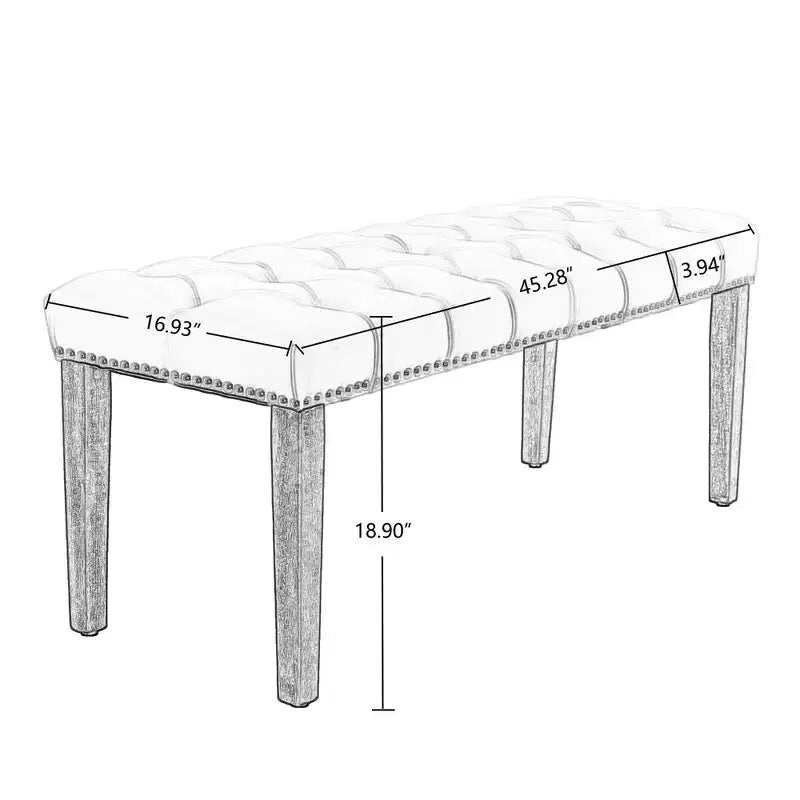 Banc moderne en velours de 114,8 cm avec capitonnage rectangulaire pour entrée, salon, chambre à coucher