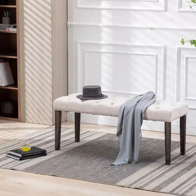 Banc moderne en velours de 114,8 cm avec capitonnage rectangulaire pour entrée, salon, chambre à coucher