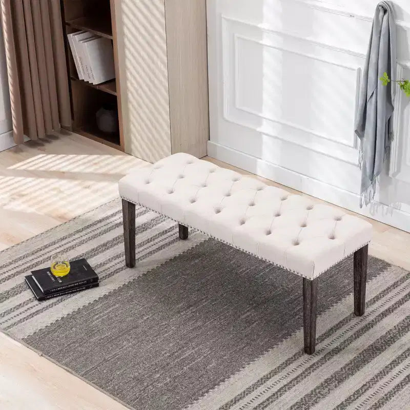 Banc moderne en velours de 114,8 cm avec capitonnage rectangulaire pour entrée, salon, chambre à coucher
