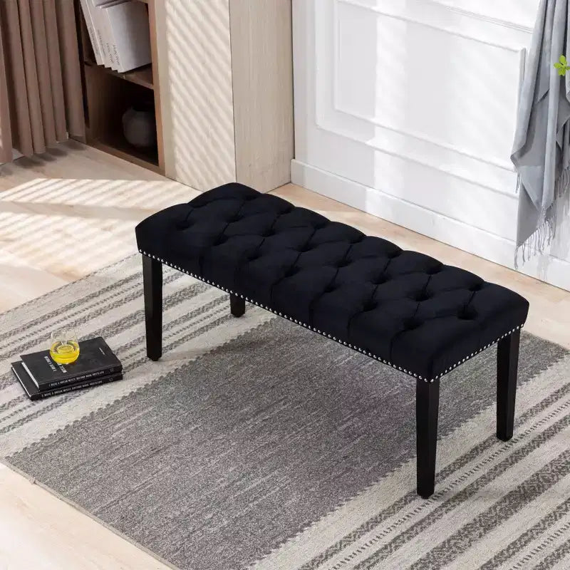 Banc moderne en velours de 114,8 cm avec capitonnage rectangulaire pour entrée, salon, chambre à coucher