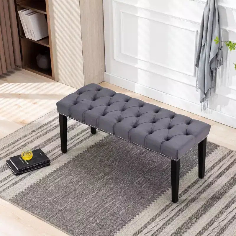 Banc moderne en velours de 114,8 cm avec capitonnage rectangulaire pour entrée, salon, chambre à coucher