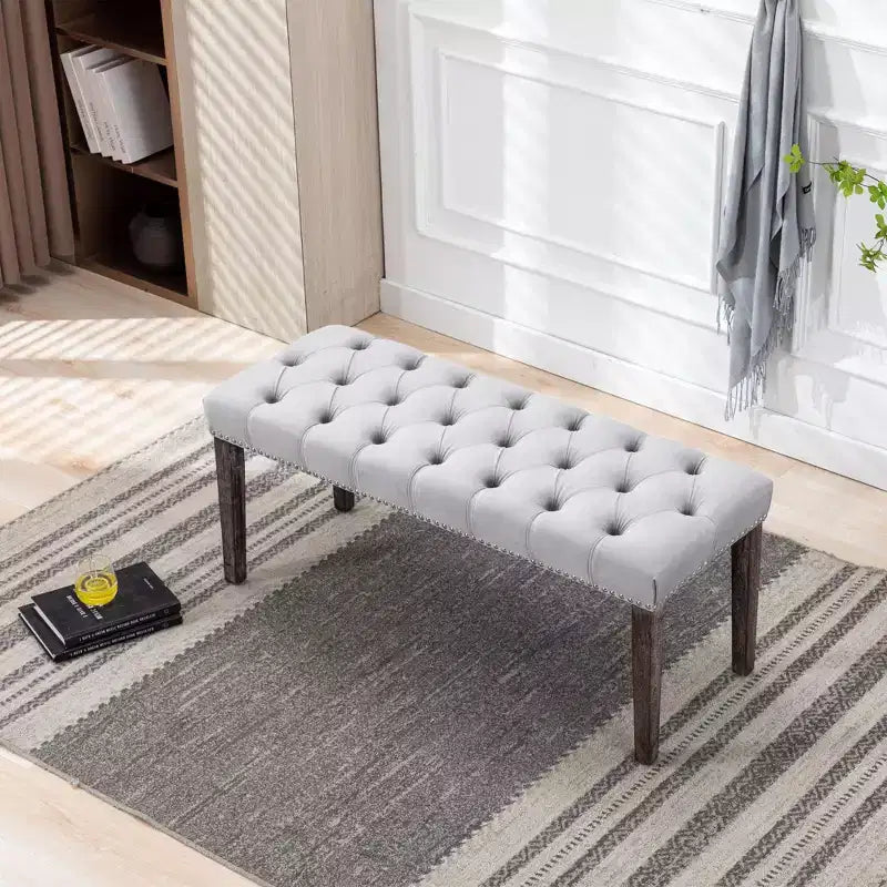 Banc moderne en velours de 114,8 cm avec capitonnage rectangulaire pour entrée, salon, chambre à coucher